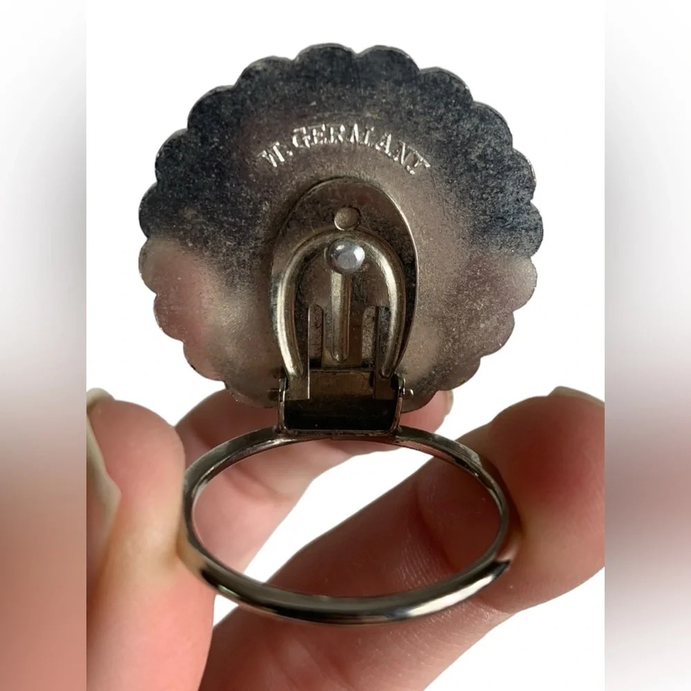 Vintage Signed W. Germany Silver Tone Intricate Round Dome Scarf Clip - Picture 5 of 7